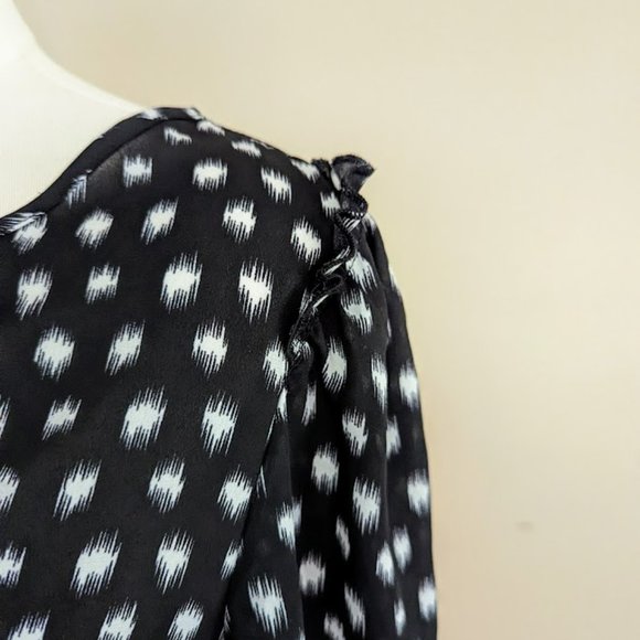 Max Studio Black White Print Popover Blouse - Size Large - Picture 2 of 10